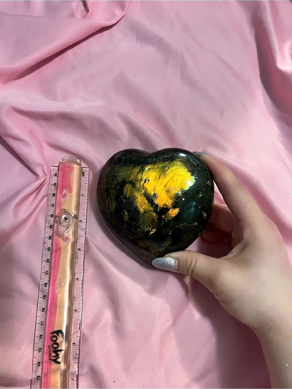 Labradorite Polished Crystal Heart Decor, Black & Yellow